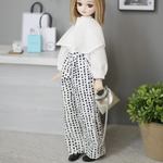 【再販】ドット柄バレルパンツ　モノトーン白黒水玉　1/6ドール用リカちゃん服アウトフィット