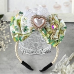 【アンティーク薔薇柄💚カチューシャ𓂃🥀𓈒𓏸】爽やか可愛い系ゴスロリ イベント 撮影用 ペット用 
