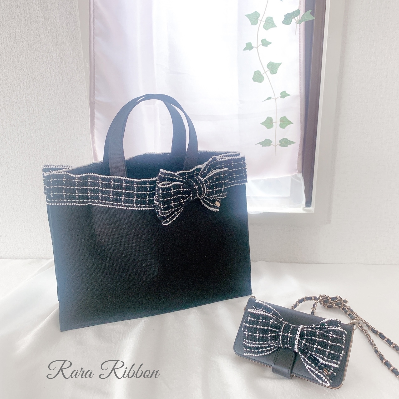 【専用品】リボンツイードトートバッグLネイビー　handmade adfa30f277955dbc30bb74e286e5aa
