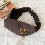 金木犀の刺繍ヘアターバン・ヘアバンド(ワンポイント刺繍)/ハーフリネン