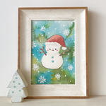 🎄A4ポスター　透明水彩画 「雪だるまサンタ」北欧イラスト　クリスマスインテリア　クリスマスギフト　クリスマス　クリスマスポスター🎄