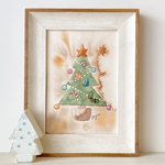 🎄A4ポスター　透明水彩画 「アンティーククリスマスツリー」北欧イラスト　クリスマスインテリア　クリスマスギフト　クリスマス　北欧インテリア　ナチュラルインテリア　クリスマスポスター🎄