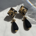 #124 《再販》ラスト　マットブラック　金箔　大ぶり　イヤリング　ピアス　個性的
