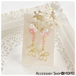 ビジュー♡ピンクフラワー･:*パール♡ハンドメイドピアス.イヤリング♡