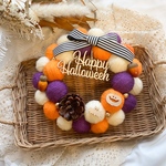 【派手めリース🧡💜🤍】ハロウィン  Halloween ハロウィンリース 毛糸玉リース ビビッドカラー かぼちゃ×コウモリ