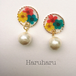 コットンパール♡鮮やか押し花ピアス