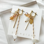 【購入には合言葉が必要です】 2way  華奢 ピアス イヤリング ハート クリスタル シェル マザーオブパール チェーン 華やか アシメ 金属アレルギー お出かけ お呼ばれ　ハロウィン