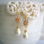 ガラスチャーム＆コットンパールピアス