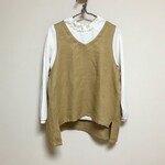 【厚手 リネン100】Vネックジレ◆マスタード◆ウィンターリネン（厚手15番手、国産リネン100％）◆フリーサイズ【ベスト・ジレ】