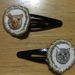手刺繍子どもヘアピン 素朴の世界〜くまとねこ〜