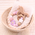[名入れ可】【 選べる天然木パーツ】歯固め♡グレー×ラベンダー系