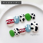 ネイルチップ288 サイズオーダー 韓国 ポップ ぷっくり マット ミルク 牛柄 牧場 芝生