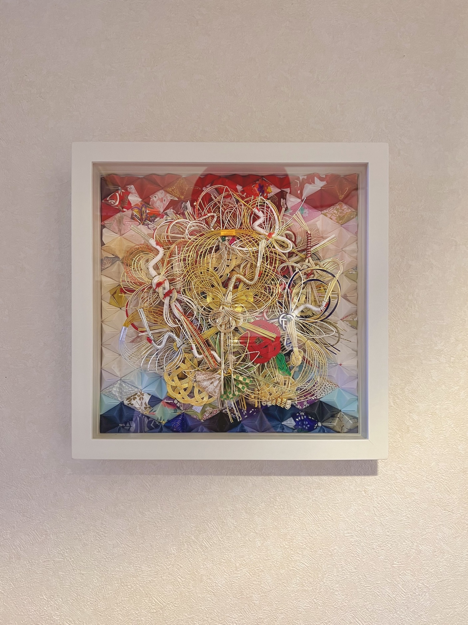 値引き☆朱竹　壁掛け　水引工芸　インテリアアート　アンティーク　額縁ビロード素材 値引き☆朱竹 壁掛け 水引工芸 インテリアアート アンティーク
