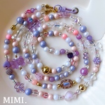 スマホストラップ💜ビーズストラップ🩷ショルダーストラップ🧸スマホショルダー🎀ネックストラップ🟣ロングストラップ☺︎ストラップホルダー付☺︎Fancy pink purple☺︎/MIMI.