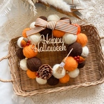 ハロウィーン ハロウィン Halloween オレンジカラー🧡 毛糸玉リース ほうき×木の実×ブラウンボーダーリボン