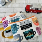 【香港生地で作ったコーヒーカップポーチ】オレンジ14センチ