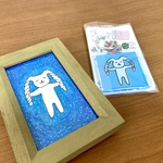 ミニ原画「みみしぼりうさぎ」(額装)＋アクリルキーホルダーセット