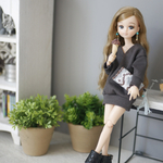 Set★ブラウン★両Vネックトップス＋クラッチバッグ茶色　ミニワンピ1/6ドール用リカちゃん服アウトフィット