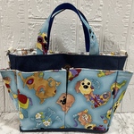 【ハンドメイド】♡ロラライハリスdog 柄《水色》♡ポケット沢山お散歩バック