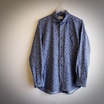 セール60％オフ🔥たった一つの…メンズ🔷綿/ポリエステル🔷ドライカノコ🔷ペーズリープリント🔷ワイドカラーシャツ🔷Lサイズ🔷ライトブルー×ネイビー