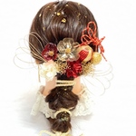 成人式　& 結婚式　髪飾り　クリアフラワー　レッド&クリア　和装　ウェディング　卒業式　アメリカンフラワー　ヘッドドレス　水引