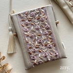 【受注制作🪡】秋冬新作🍁インド刺繍リボンスマホポシェット purpleflower𓆸 ベージュ🤎スマホショルダー お散歩ショルダー サコッシュ　再販！
