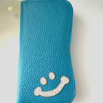 本革 キーケース スマイルデコ付き　ターコイズ
