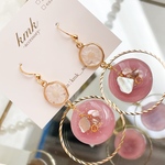 ピアス　イヤリング　ストーン　くすみピンク　レジン　レジンアクセ　レジンアクセサリー　レジンピアス　レジンイヤリング　ドライフラワー　ドライフラワーアクセ　