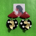 ねじりゴールド ドット madder red  ピアス✳️イヤリング 白黒 サイケデリック レトロ ドット  昭和レトロ レトロポップ80S 80年代 古着 韓国 茜色 赤 レッド 個性的 