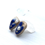 藍色陶器とパールの金継ぎイヤリング\ピアス