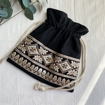 【送料無料】インド刺繍リボン＊巾着バッグ　ショルダーバッグ　ハンドバッグ