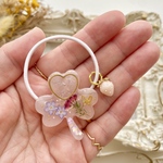 キッズ レジン clover 三葉のクローバー ヘアゴム milky pink