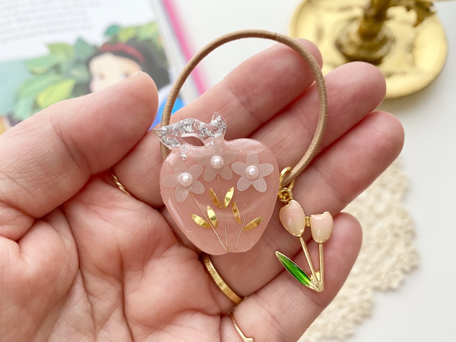 キッズ レジン apple りんご ヘアゴム natural flower - Sumile