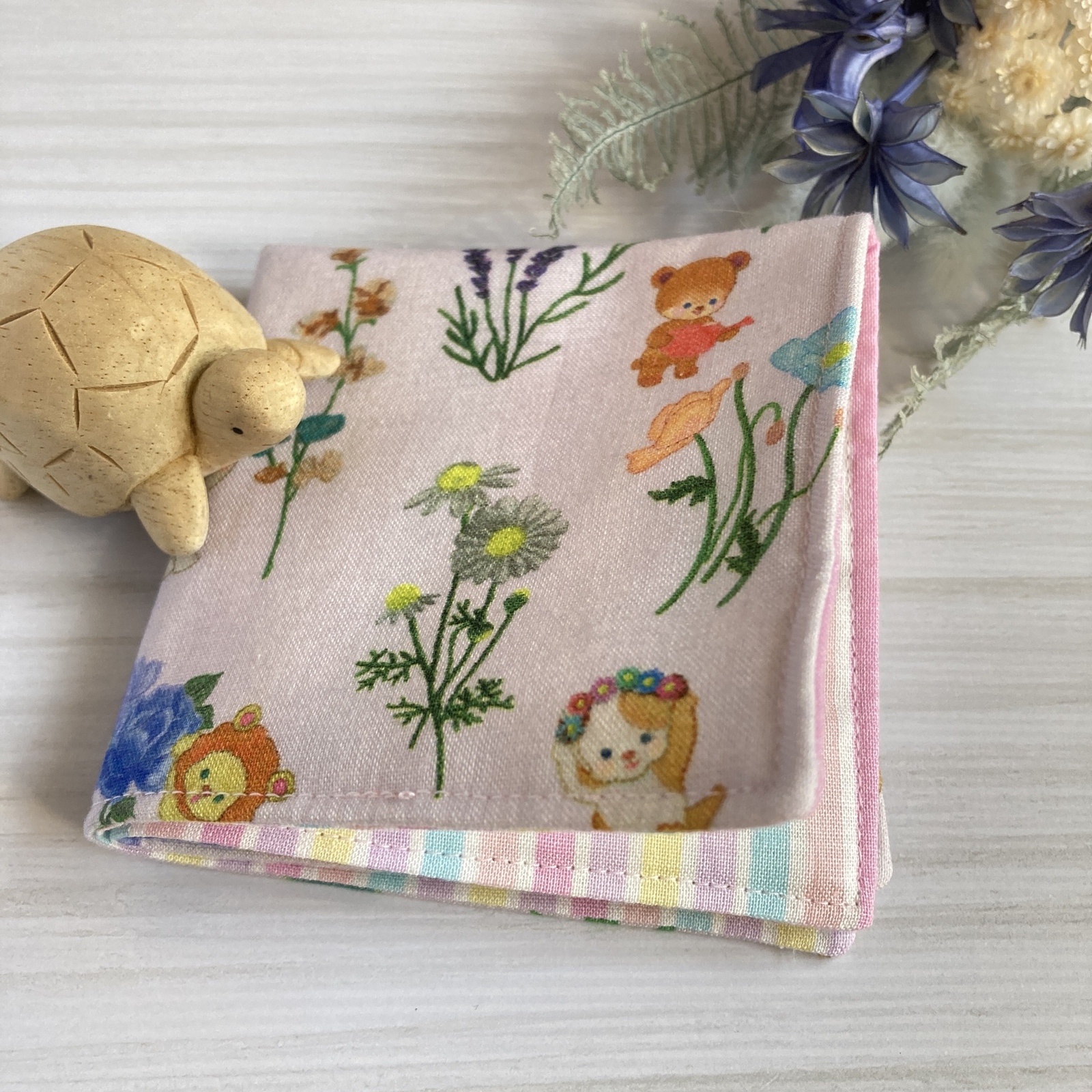 ハンドメイド ガーゼハンカチ ユキエモン 花の木 ネイビー ガーゼ