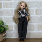 NO,367 リカちゃん服　ブラックデニム　ギンガムチェック　秋のモノトーンコーデ　リアルクローズ