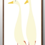 13965　■　A3　アートポスター『２羽のアヒル　グース??　鳥　バード』絵画　イラスト　デザイン　マット　北欧