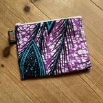 アフリカンバティック　ペタンコ風ポーチ　ピーコック　紫