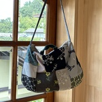 刺繍布パッチワークショルダーバッグ　ブルーショルダー