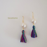 tassel&cotton pearl pierce*purple mix*【タッセルとコットンパールのピアス/パープルミックス】