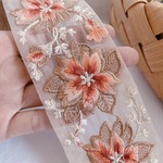 【50cm】【60mm幅】【シェルピンク】インド刺繍リボン　大ぶり　花柄　フラワーモチーフ　レース地　くすみカラー　手芸　アクセサリーパーツ　ハンドメイド　DIY R017-4