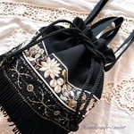 3way BAG インド刺繍　巾着バッグ　ブラック　内布パープル