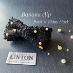 リボンバナナクリップ🌷LINTONTWEED(ブラック、ラメ) ギフトにも◎ 時短ヘアアレンジ　大人可愛いリボン　上品コーデ