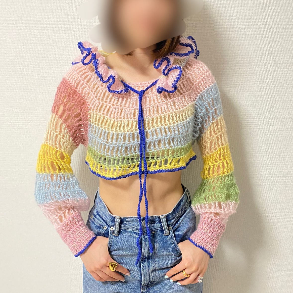 【雲雲】モヘアニット　ショートニット　シースルーニット　パープル　紫　パステル 雲雲】モヘアニット ショートニット シースルーニット パープル