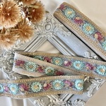 30cm/50cm  インド刺繍リボン  チュール  花柄  ブルー