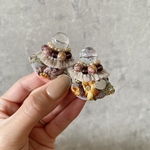 【一点限定】dress クリアビーズ×purple刺繍リボン　ピアス　イヤリング