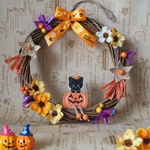 ≪秋ハロウィンリース🎃≫ ねことカボチャ😺(21cm) フラワーアレンジメント