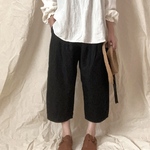 [Lady's M］綿麻チノクロスのタックパンツ 黒