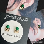 ponponピアス　スクエア　グリーン×柄