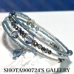 ［再販4］手染めビーズ　vol7♡  tomo コラボ  BLUE  GRAY  3連　ワイヤー　ブレスレッド　#minne_new #ブルー #ブルーグレー