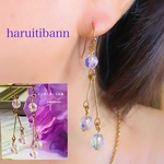 レインボーオーラ水晶64面カット ゆらゆら揺れるピアス 